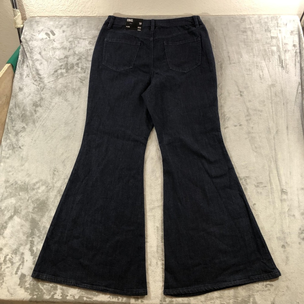 INC International Concepts Jeans Womens 16 Blue High Rise Flare Dark Wash Denim - Picture 14 of 16